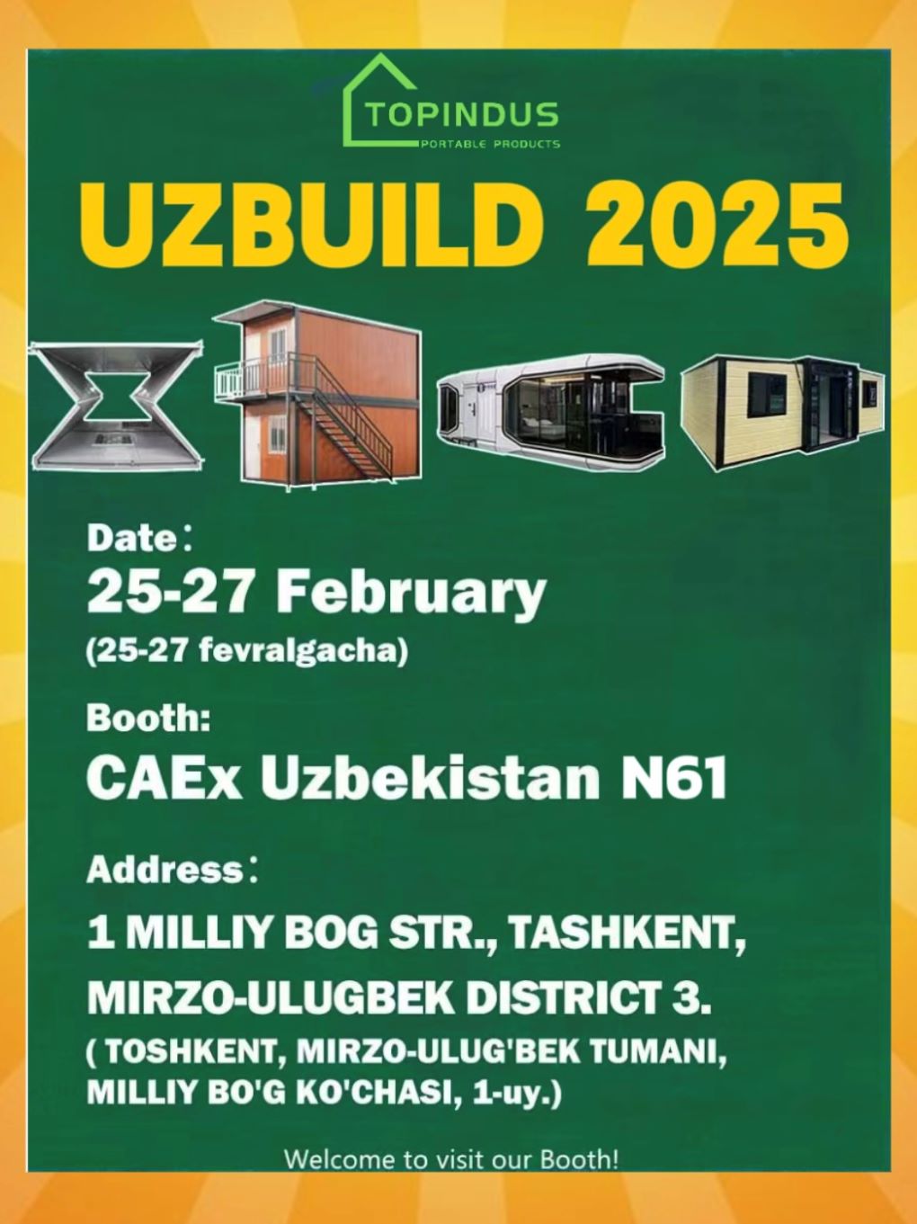टॉपिंडस केबिन UZBUILD 2025 में आ रहा है!